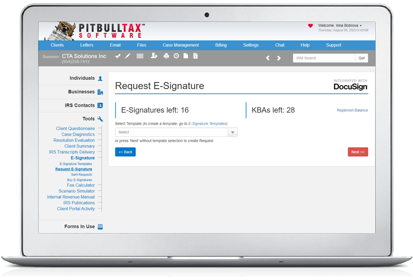 PitBullTax e-Signature Integration with DocuSign