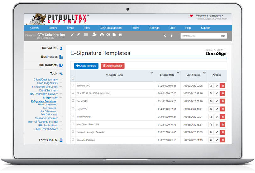 PitBullTax e-Signature Integration with DocuSign