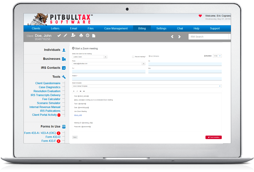 Zoom Integration and Recording of Meetings with Integrated Billing