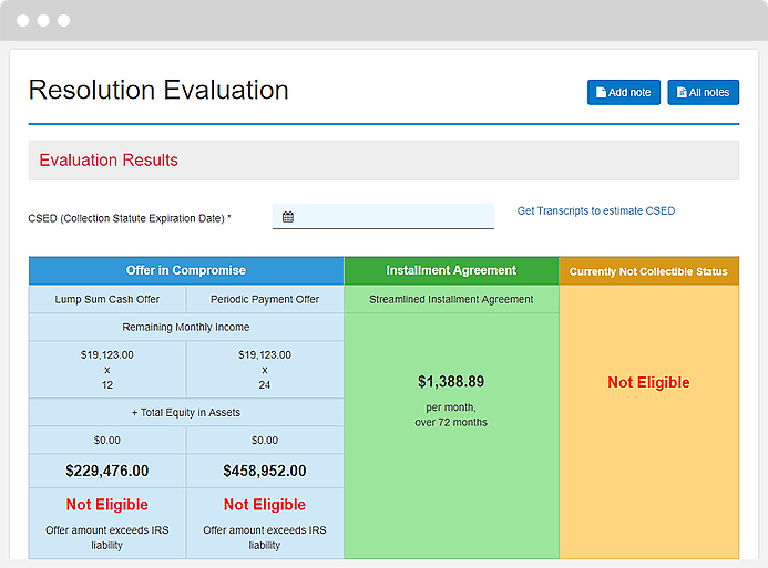 Picture of the Resolution Evaluation tool