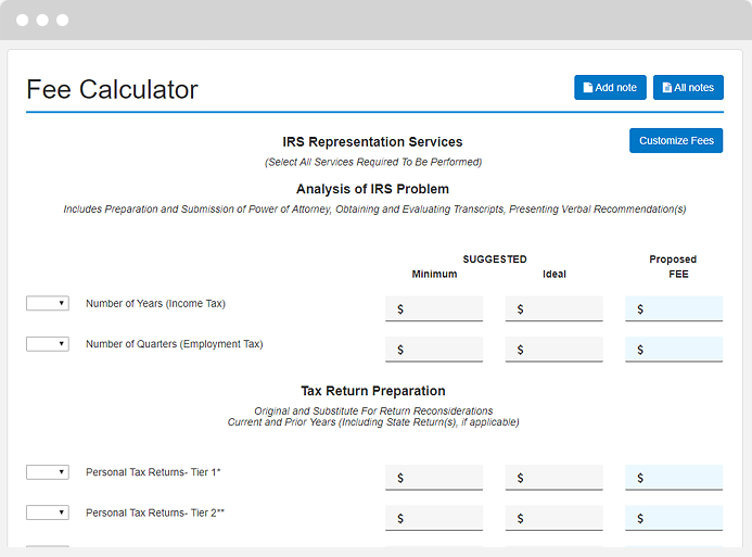 Picture of the Fee Calculator tool
